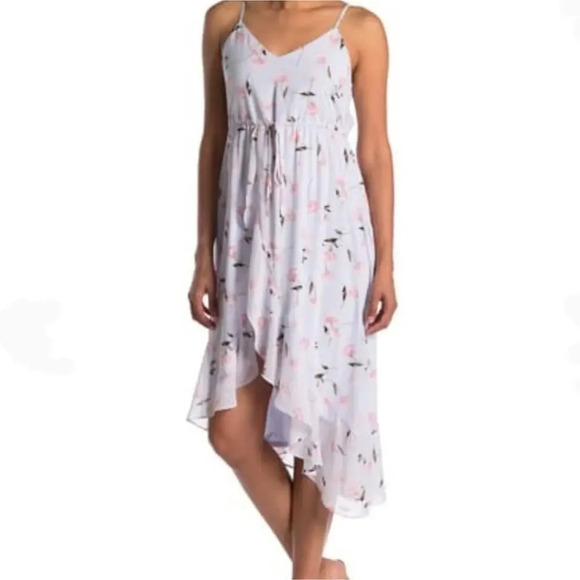 19 COOPER Women's Floral Ruffle Tiered High Low Chiffon Dress Size XS Blue New - Picture 1 of 16